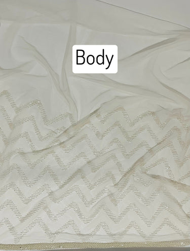 Handmade Premium Net Saree | Off-White | Hand Embroidery | Ships from California